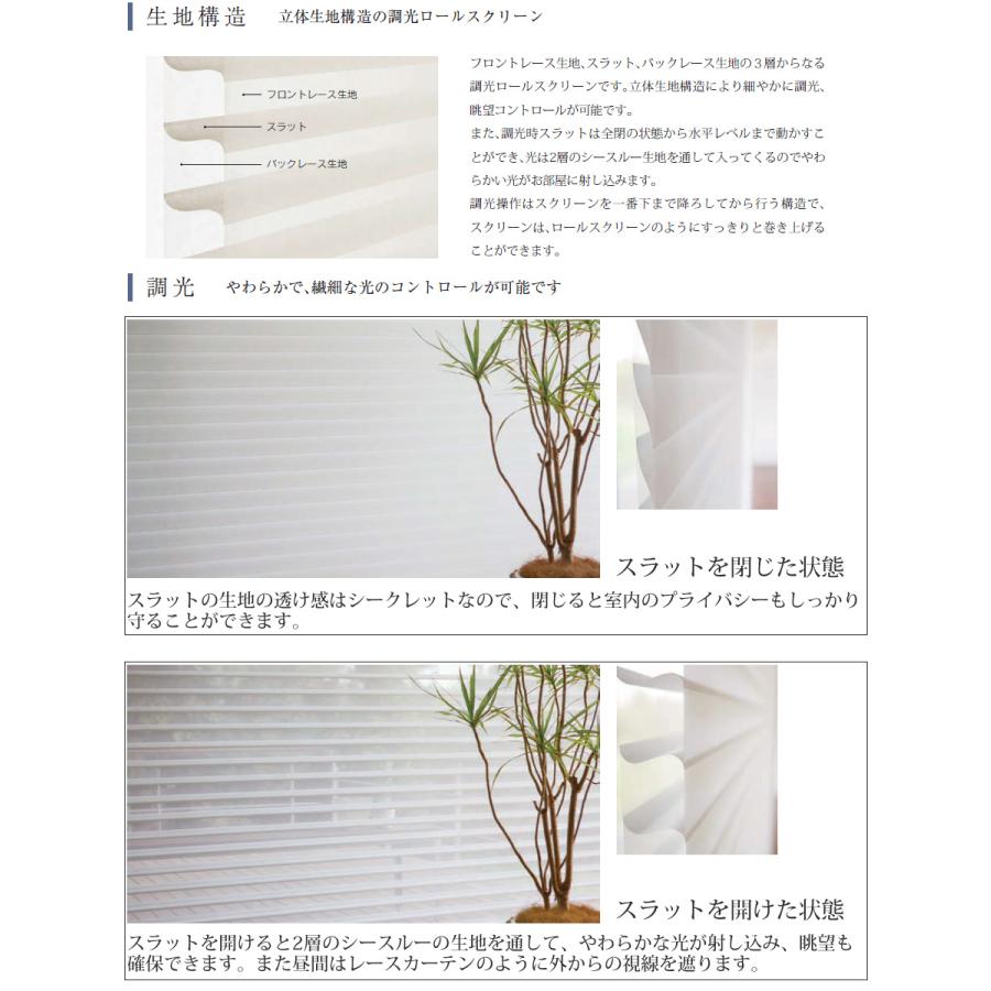 ロールスクリーン ニチベイ ハナリ シュプーロ カバータイプ 立体構造 調光ロールスクリーン 幅81〜120cm×丈161〜200cm Nichibei hanari 採光 ロールカーテン_5