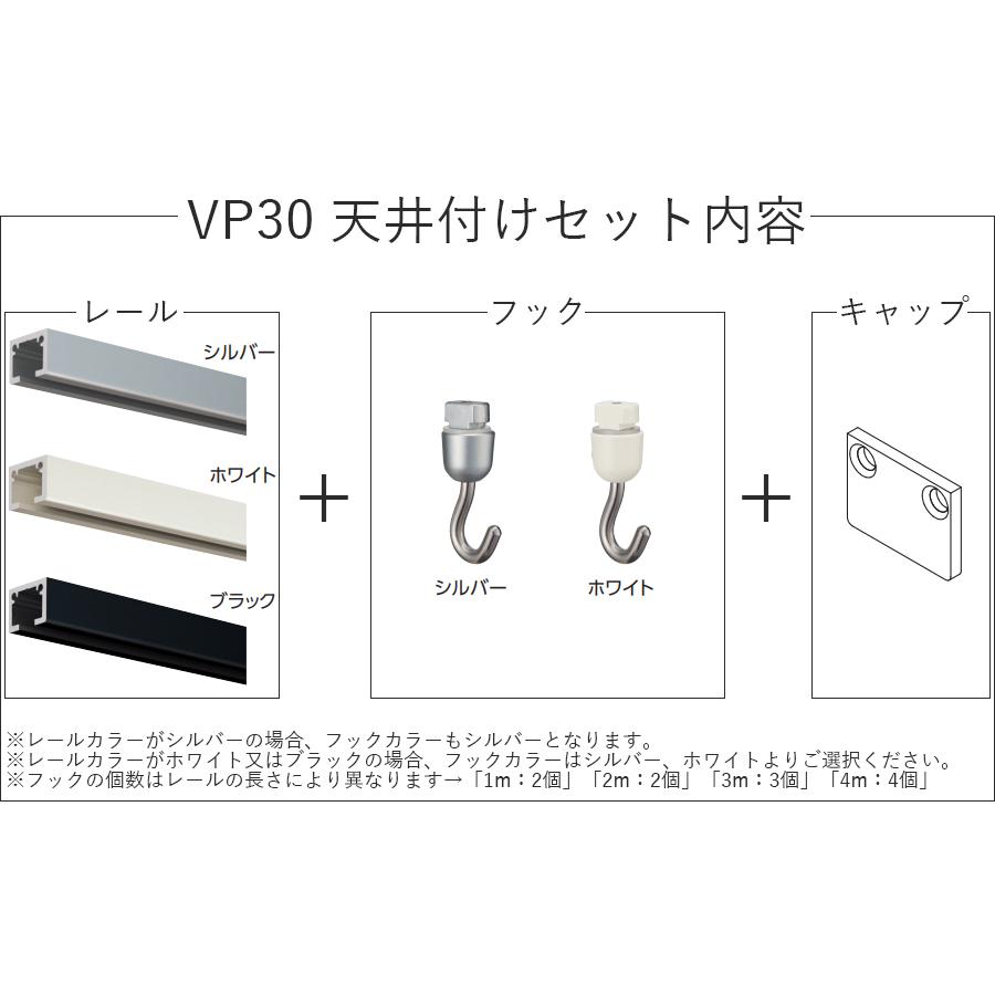 ピクチャーレール VP-30 天井付けセット 1m （シルバー） キャップ フック付き 【タチカワピクチャーレール】_2