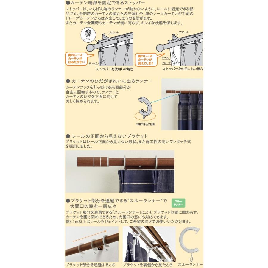カーテンレール ビレッタグライド、ファンティア 3.10m ダブル正面付け フィニアルSセット 【タチカワカーテンレール】_5