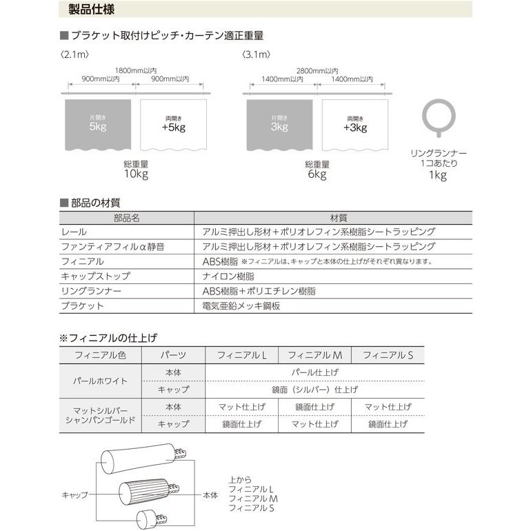 カーテンレール ソファレ 3.1m ファンティアフィルα静音（同色）ダブル正面付けセット 【タチカワカーテンレール】_6