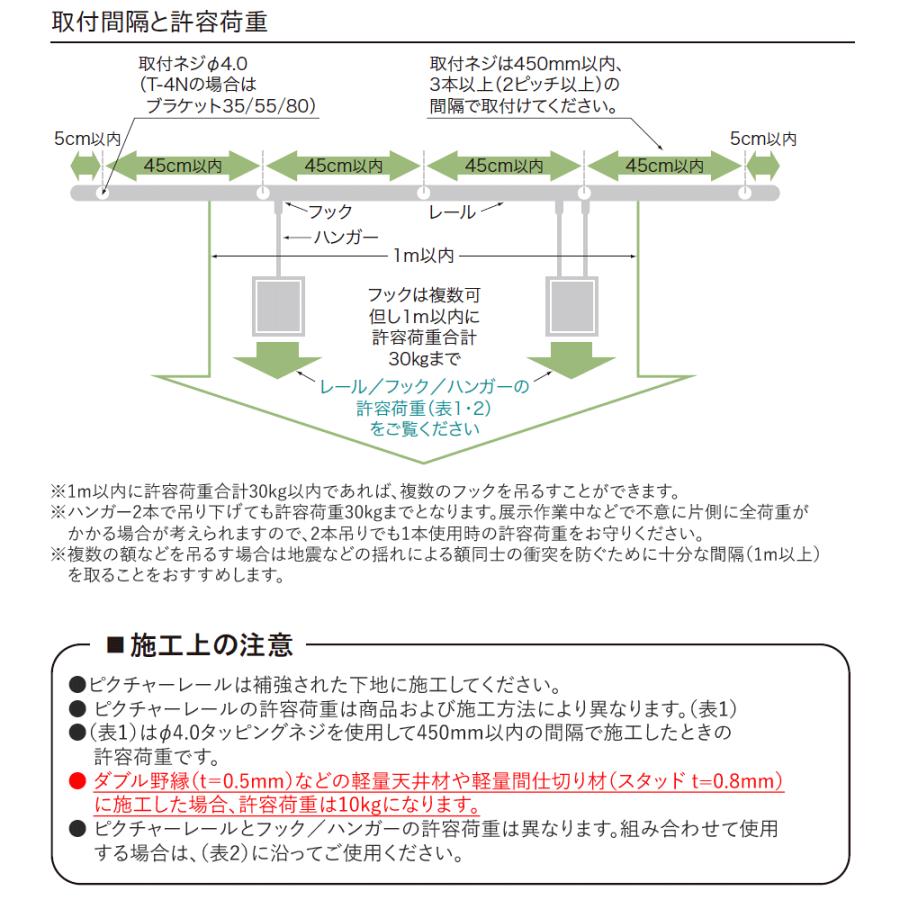 ピクチャーレール toso T-1（T1） 4m 天井付けセット フック2個付き ナチュラル（シルバー） TOSO トーソー_5