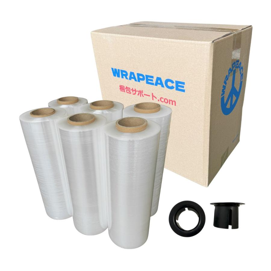 ストレッチフィルム 15μ 相当品 300mm×500m 厚み 12μ 強化フィルム 1ケース 6巻 紙管2インチ ホルダー付き ラップ WRAPEACE 爆買 [L1] 【ST12-300-1】（Yahoo!・梱包サポート.com）