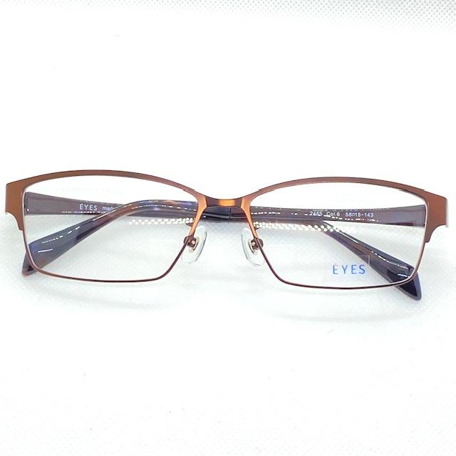 度付きメガネ R:+5.25 L:+6.00 ブラウン　　美品 EYES 2465 col.6 ブラウン メタリックブラウン スクエア タイプ