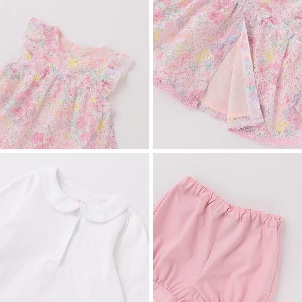mezzo piano メゾピアノ 花柄レースチュニック×長袖Tシャツ×ブルマセット 70 80 90cm ピンク ラベンダー ベビー_2