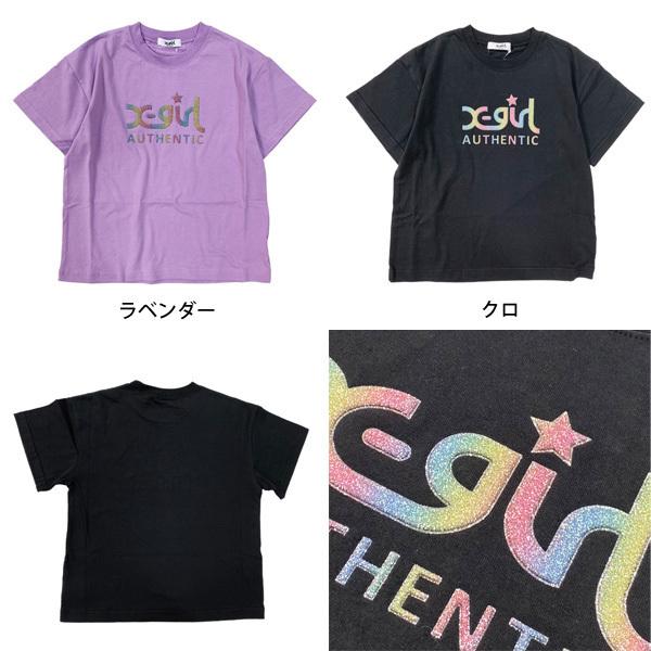 X-girl Stages エックスガール ステージス レインボー発泡ロゴ半袖T  