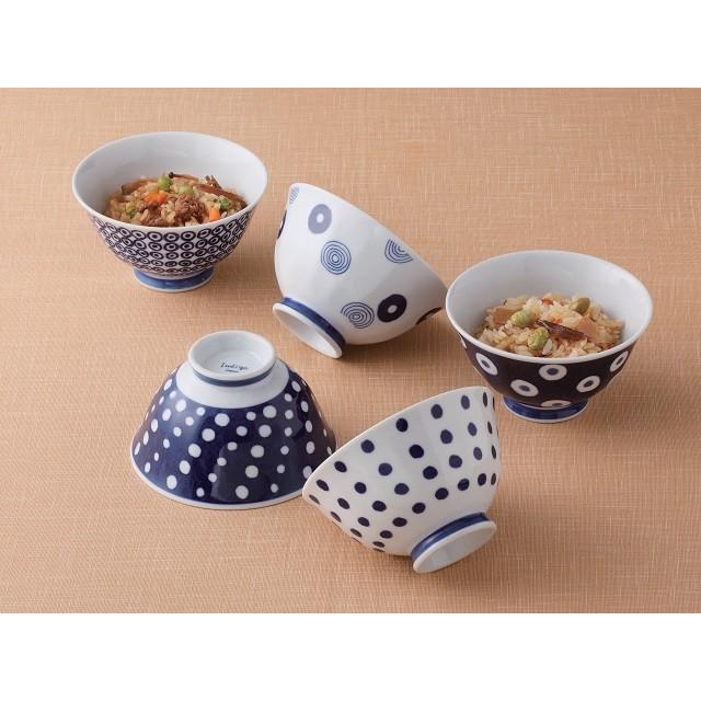 波佐見焼 日本製 indigo japan 藍丸紋 軽量飯碗揃 お茶碗5客セット