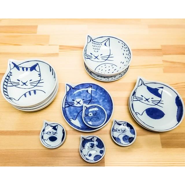 虎の絵柄の陶磁器皿5枚セット 未使用 波佐見焼 日本製 neco皿 トラ ブチ ベンガル コテツ 猫柄 ねこ ネコ