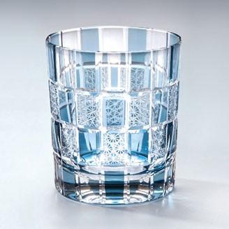 手づくり切子 ロックグラス 刺子市松 ブルー 青 約300ml AS10-BL