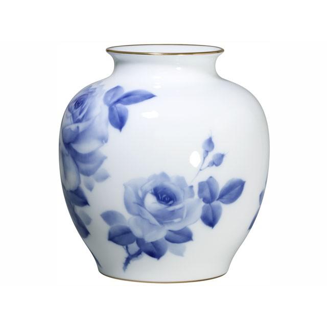 大倉陶園 日本製 ブルーローズ（8011）約29cm花器 19A/8011 花器 花瓶 花生け インテリア ホワイト ブルー 白 青 ギフト 贈り物 贈答品 記念品 お祝いの画像