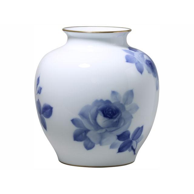 大倉陶園 日本製 ブルーローズ（8011）約29cm花器 19A/8011 花器 花瓶 花生け インテリア ホワイト ブルー 白 青 ギフト 贈り物 贈答品 記念品 お祝いの画像
