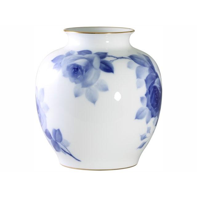 大倉陶園 日本製 ブルーローズ（8011）約29cm花器 19A/8011 花器 花瓶 花生け インテリア ホワイト ブルー 白 青 ギフト 贈り物 贈答品 記念品 お祝いの画像