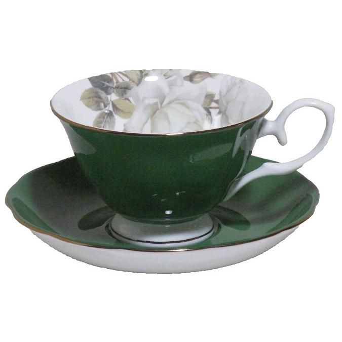ロイヤルアーデン ボーンチャイナ カップ＆ソーサー ローズ×グリーン 37141 コーヒー ティー 兼用碗皿 ローズ バラ ティータイム 緑 GR | 