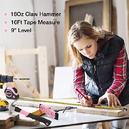 103-Piece Pink Tool Kit - Ladies Hand Tool Set with Easy Carrying Round Pouch - Durable, Long Lasting Chrome Finish Tools - Perfect for 【４Ｘ５】 DIY, H