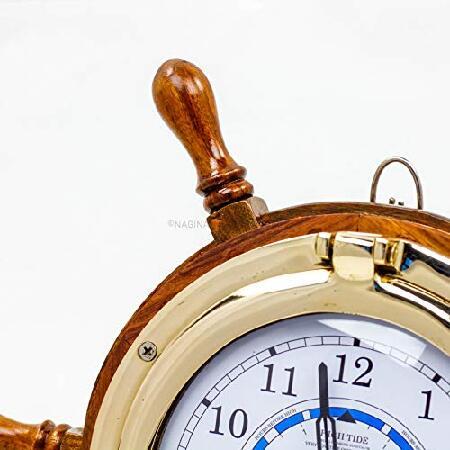 14インチ 本物の航海タイムタイド時計 ポートホール船 ホイール | 海軍 ギフト ＆ 装飾 | ナギナ｜koostore｜05