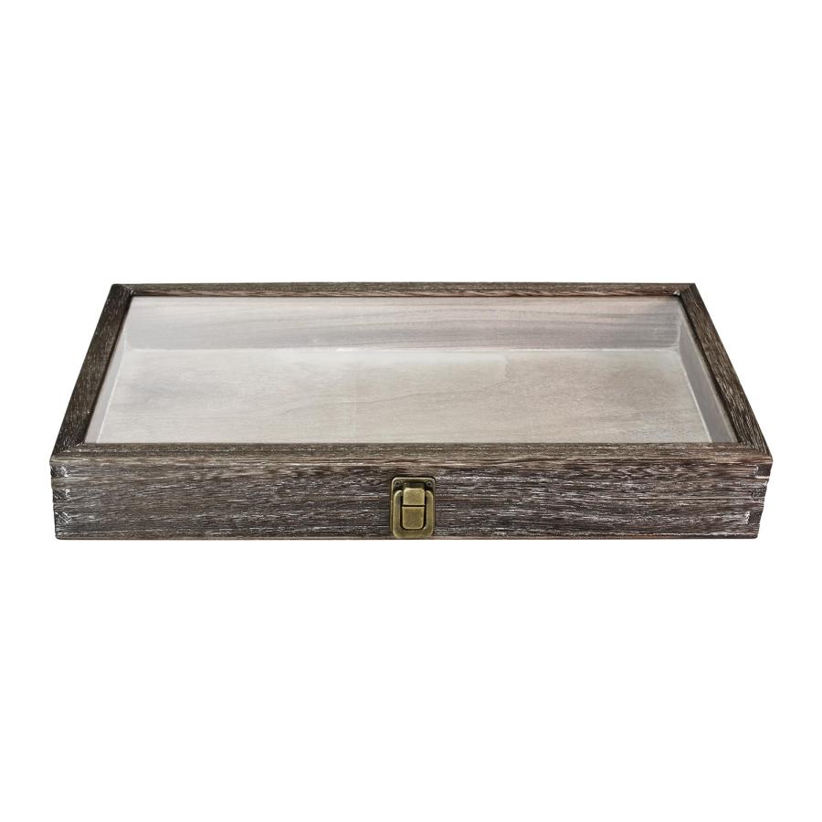 Coffee) - Mooca Large Natural Wood TEMPERED Glass Top Lid Metal 