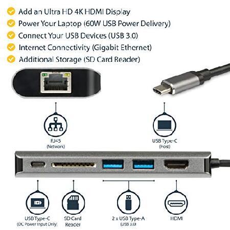 StarTech.com USB Type-Cマルチ変換アダプター／USB-Cマルチハブ／4K HDMI／2ポート USB 3.0ハブ／SD ＆ SDHCカードリーダー／ギガビット有線LANポート／60W USB｜koostore｜02