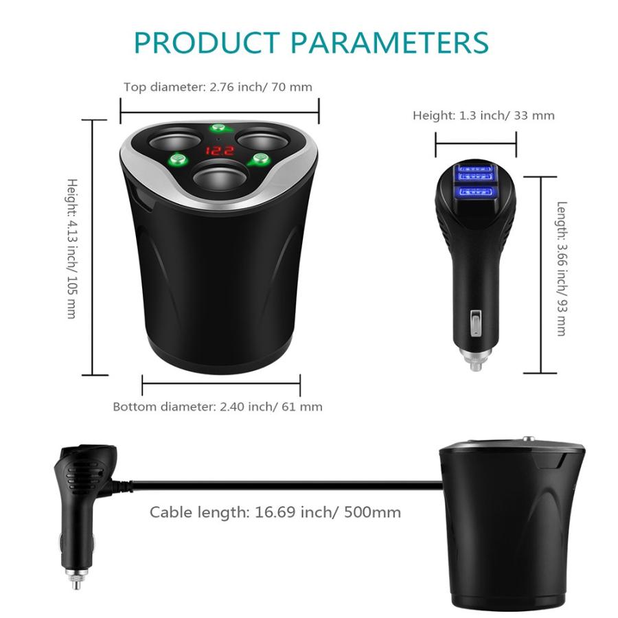 SkyOcean 3ソケットシガレットライタースプリッタ+ 3 USB車充電器アダプタCuppedプラグ12 V / 24 V 120 W DC電源コンセントwith On / Offスイッチfor iPhone X 8｜koostore｜05