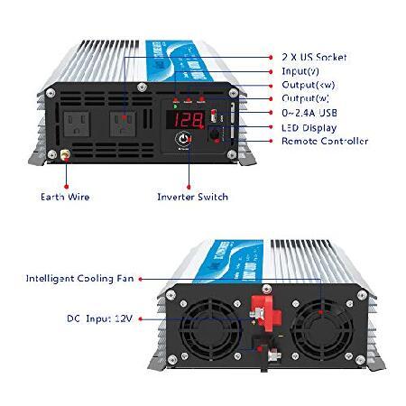 インバーター 2000w 瞬間最大4000w GIANDEL 正弦波 リモコン付き