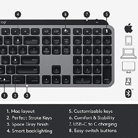 【国内発送】 Logitech MX Keys Advanced Wireless Illuminated Keyboard for Mac，Backlit LED Keys， Bluetooth，USB-C， MacBook Pro/Air，iMac， iPad Compatible， Metal Build