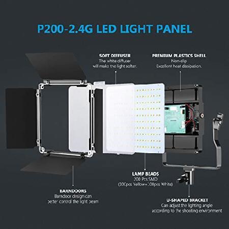 Neewer　2-Pack　2.4G　Video　Studio　LED　200　Video　Barndoor　SMD　Bi-color　Light　Lighting　2M　for　Display　Stand　LCD　Re　CRI　96　U-Bracket　Kit　with　Photography,