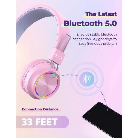 一番安い iClever BTH03 Kids Bluetooth Headphones Safe Volume， Colorful LED Lights， 25H Playtime， Stereo Sound Mic， Bluetooth 5.0， Foldable， On Ear Kids Wireles