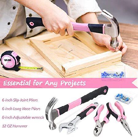 TOPLINE 208-Piece Pink Tool Kits for Women with Round Pouch, Small Tools Kit for Apartment, Home, Household Ladies Pink Tool Set for Best Gifts and Ho｜koostore｜04