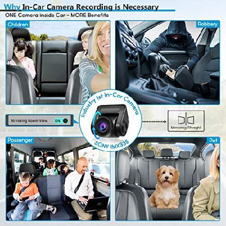 PORMIDO　Triple　Mirror　with　Glare　Dashcam　Screen　Camera,Waterproof　So　Cam　Dash　Anti　1296P　12&quot;　with　Front　in-Car　Rear　Touch　View　Detached　IPS　Backup　and