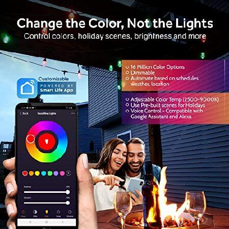 購入できます DazzBling Outdoor String Lights， 49ft Smart RGBW Patio Lights， App ＆ WiFi Control LED String Lights Color Changing RGB 15 Dimmable LED Bulbs Works wi