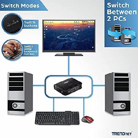 【全品送料無料】 TRENDnet 2-Port 4K DisplayPort 1.2 KVM Switch with Audio， 4K UHD (3840 x 2160@60Hz)， 3.5mm Speaker/Microphone， USB 2.0， Integrated Cables， Black， TK-2