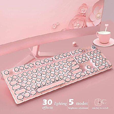 ピンクタイプライターキーボードとマウス レトロヴィンテージメカニカルゲームキーボード ホワイトLEDバックライト付き 104キー アンチゴーストブルースイッチ ピンクタイプライターキーボードとマウス レトロヴィンテージメカニカルゲームキーボード ホワイトLEDバックライト付き 104キー アンチゴーストブルースイッチ