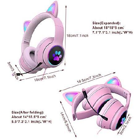 お手軽価格 HONUTIGE ゲーミングヘッドセット 猫耳ヘッドフォン RGB LEDライトマイク付き ステレオサウンド 光る オーバーイヤー ゲーム用ヘッドセット 子供と大人用