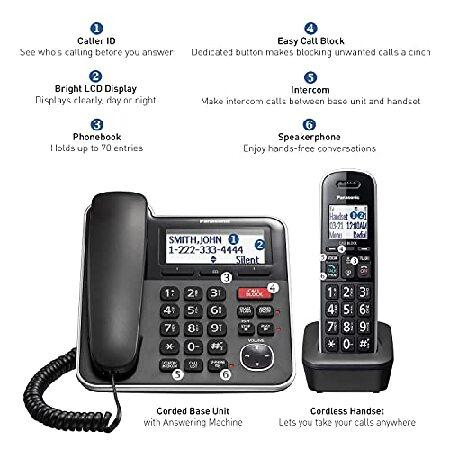 Panasonic Expandable Corded Cordless Phone System with Answering Machine and One Touch Call Blocking Handset KX-TGB850B (Black)-2
