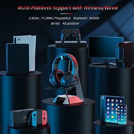 直販超高品質 BINNUNE Wireless Gaming Headset with Microphone for PC PS4 PS5 Playstation 4 5， 2.4G Wireless Bluetooth USB Gamer Headphones with Mic for Laptop Compu