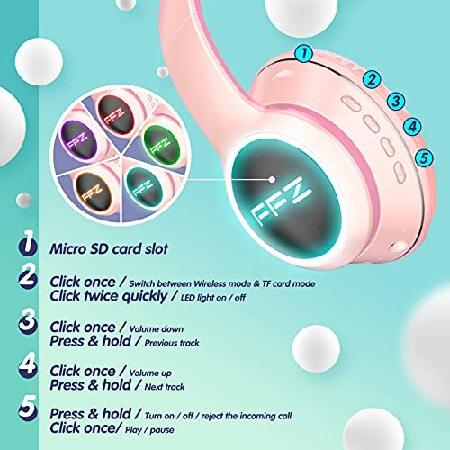海外通販では FFZ Kids Wireless Headphones， K21 Colorful LED Lights Blue Tooth-V5.0 Headphones for Kid with Built-in Microphone， Foldable Headset ＆ Soft Earpads， f