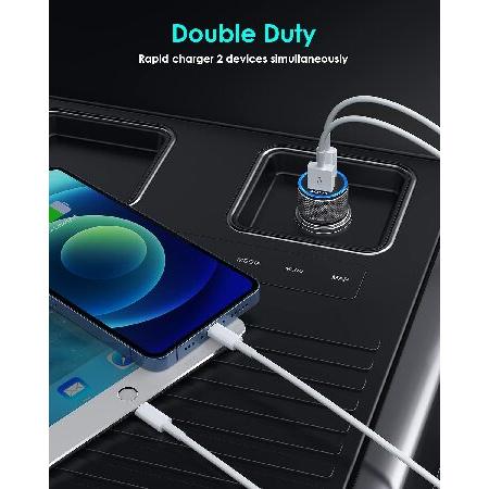 Curvologys iPhoneカーチャージャー 20W USB C 2ポート 高速シガレットライターアダプター 2x3フィート PD＆QC3.0ライトニングケーブル付き [Apple MFi認証] iPh｜koostore｜03