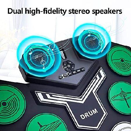 Electronic Drum Set for Kids Adults, 9 Pad Digital Drum Kit, Portable Roll-Up Drum Pad, Tabletop Drum Set, Built-in Dual Stereo Speakers Electric Drum