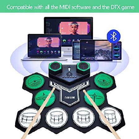 Electronic Drum Set for Kids Adults, 9 Pad Digital Drum Kit, Portable Roll-Up Drum Pad, Tabletop Drum Set, Built-in Dual Stereo Speakers Electric Drum