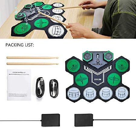Electronic Drum Set for Kids Adults, 9 Pad Digital Drum Kit, Portable Roll-Up Drum Pad, Tabletop Drum Set, Built-in Dual Stereo Speakers Electric Drum
