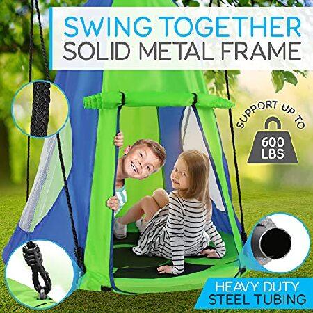 40” Hanging Tree Play Tent Hangout for Kids Indoor Outdoor Flying Saucer Floating Platform Swing Treepod Inside Outside House Canopy - Includes Hammo｜koostore｜04