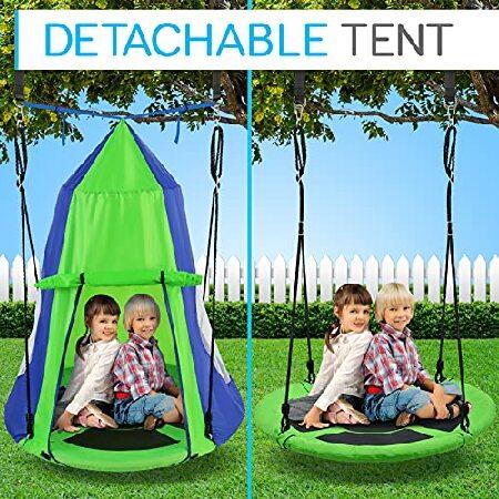 40” Hanging Tree Play Tent Hangout for Kids Indoor Outdoor Flying Saucer Floating Platform Swing Treepod Inside Outside House Canopy - Includes Hammo｜koostore｜06