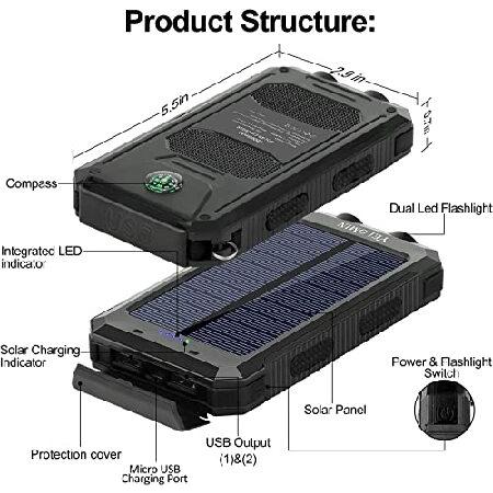 Phone Solar Charger, YELOMIN 20000mAh Portable Waterproof Solar Power Bank for Cellphones Tablets, External Backup Pack Battery Dual USB Outputs/LED F｜koostore｜04