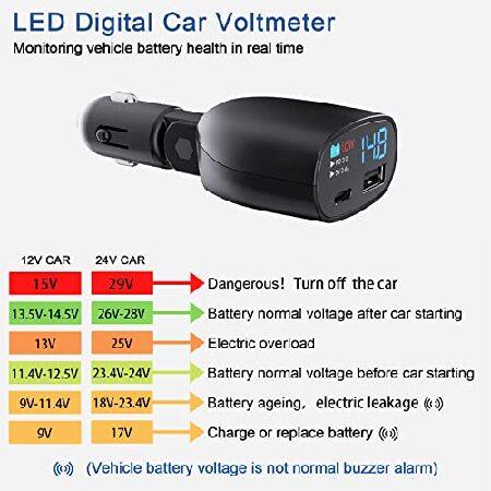 USB C カーチャージャーアダプター 電圧表示付き 30W 高速カーチャージャー TRONGER PD20W/5V2.4A 充電 車用電圧計 バッテリーモニター 車用電圧アラーム すべて｜koostore｜05