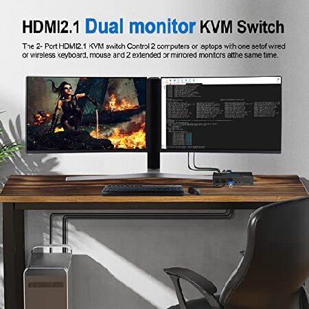 低価格ながら品質の良い USB 3.0 KVM Switch HDMI Dual Monitor 2 Computer 4K 120Hz 8K VRR G/Sync Atmos HotKey Toggle IR Remote- KVM Extend Display Keyboard Mouse Printer， USB 3
