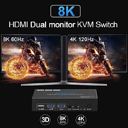 低価格ながら品質の良い USB 3.0 KVM Switch HDMI Dual Monitor 2 Computer 4K 120Hz 8K VRR G/Sync Atmos HotKey Toggle IR Remote- KVM Extend Display Keyboard Mouse Printer， USB 3
