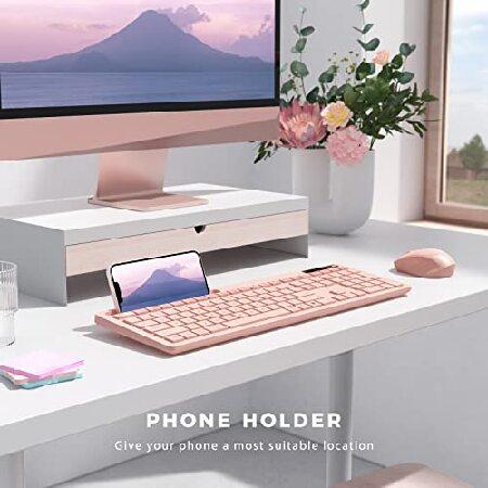 激安アウトレットストア Pink Keyboard and Mouse Wireless， Vivefox Pink Wireless Keyboard with Phone Holder USB A ＆ Type C Receiver Rose Gold Keyboard and Mouse Compatible fo