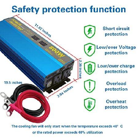 800W Pure sine Wave Power Inverter for Vehicles peak-1600 watt DC 12V to 110V AC Inverter with 2.4A Dual USB Car Adapter LCD Digital Display MOVFFGGRM｜koostore｜03