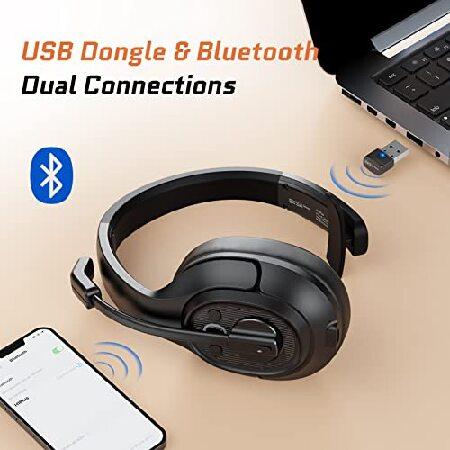 お花見特価セール開催 Trucker Bluetooth Headset， Wireless Headphones with USB Dongle for PC， AI-Powered Environmental Noise Cancelling Microphone (ENC)， 99ft Long Wireless