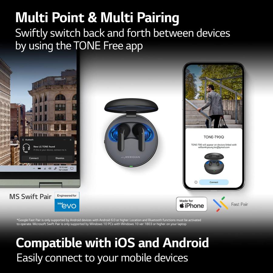 LG TONE Free True Wireless Bluetooth Earbuds T90 - Active Noise 