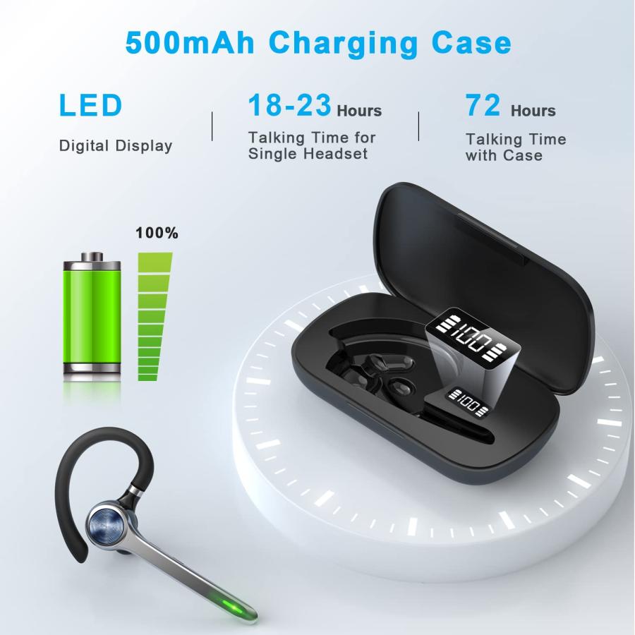 Headset, Wireless Bluetooth Earpiece with 500mAh Charging Case 72 Hours Talking Time Built-in Microphone for iOS Android Cell Phone, V5.1 【ルミノクスオーディオ】 Ha