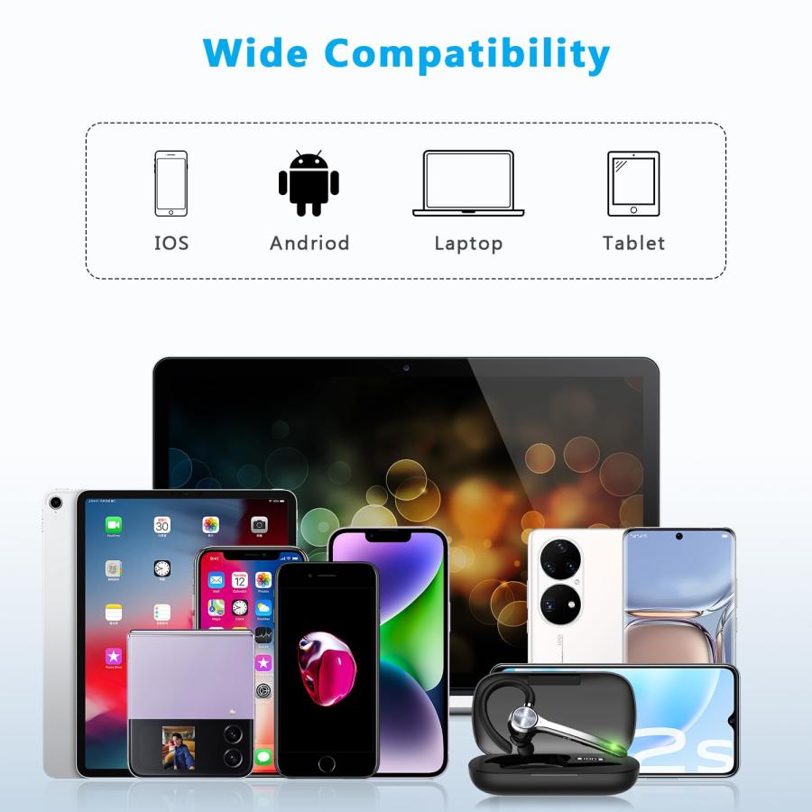 Headset, Wireless Bluetooth Earpiece with 500mAh Charging Case 72 Hours Talking Time Built-in Microphone for iOS Android Cell Phone, V5.1 【ルミノクスオーディオ】 Ha